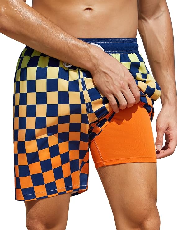 Men's Swim Trunks with Compression Liner Quick Dry Bathing Suit Summer Beach Shorts with Pockets