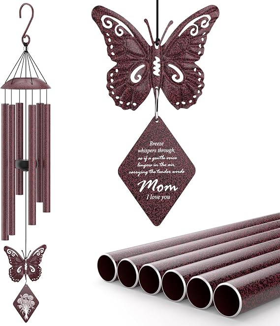 Butterfly Wind Chime, Unique Mom Gift Wind Chimes, Birthday Gifts Present for Mom Mother from Daughter Son, Best Gifts Ideas for Christmas Birthday Mother's Day, 36'' Deep Tone Windchime