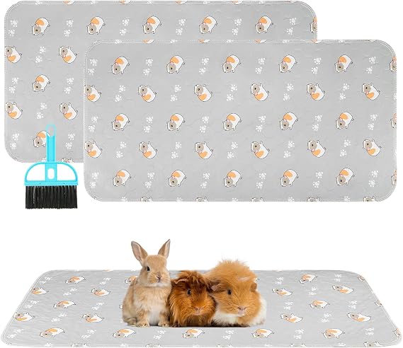 Scenereal Guinea Pig Cage Liner 2 Packs with Cleaning Brush - Fast Water Absorption Reusable Washable Pee Pads, Soft and Comfortable Mat for Small Animals Chinchillas Rabbits Hamster Bunny