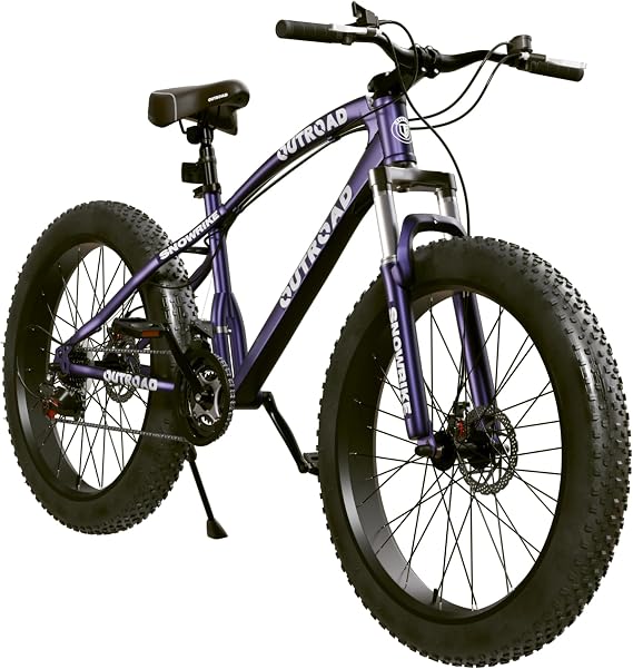 Max4out 26 Inch Fat Tire Mountain Bike, 4-Inch Tide Tires 21-Speed Dual Disc Brake Bicycle with Suspension Fork, Heavy-Duty 400lb Mountain Bike for Big & Tall Riders,Purple