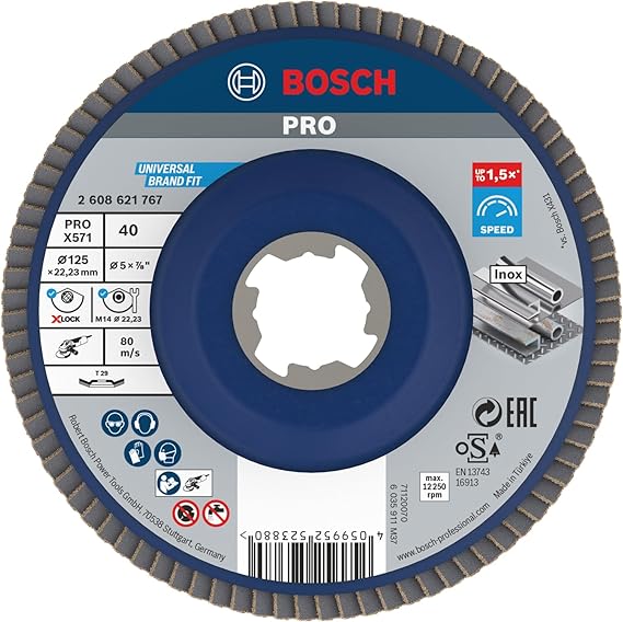 Bosch Professional 1x Fächerschleifscheibe X571 Best for Metal X-LOCK (für Metall Ø 125 mm P 40 gewinkelte Ausführung Zubehör Winkelschleifer)