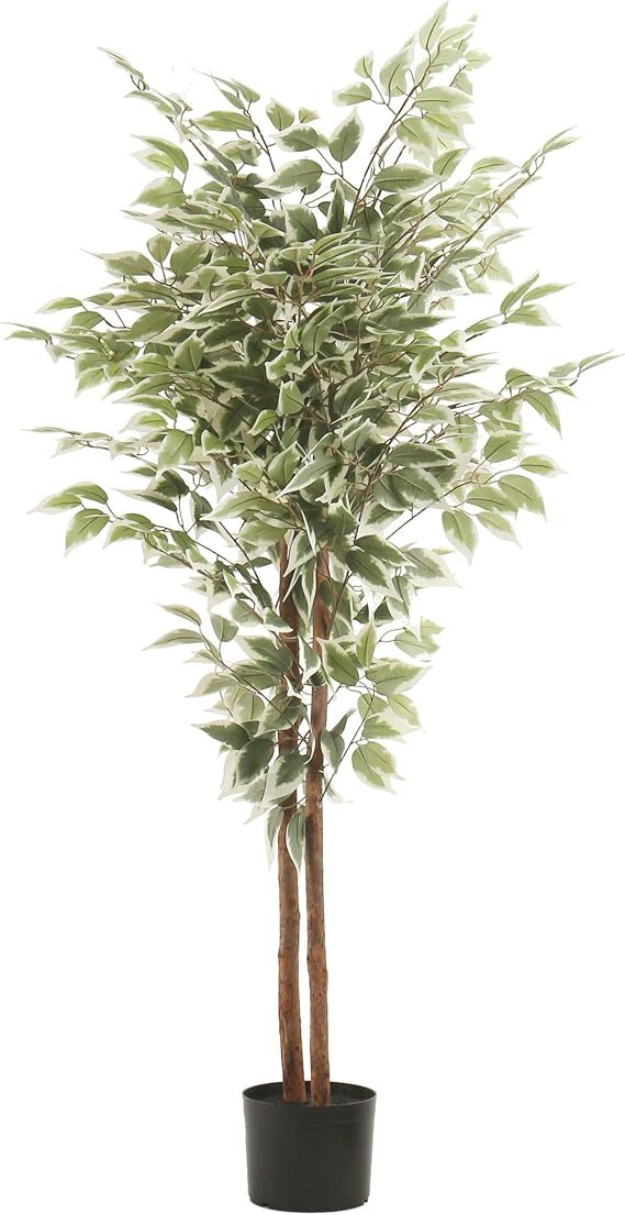 5ft Artificial Ficus Tree, Artificial Plant with 2 Stems and 708 Leaves, Perfect for Home Office Indoor Decoration