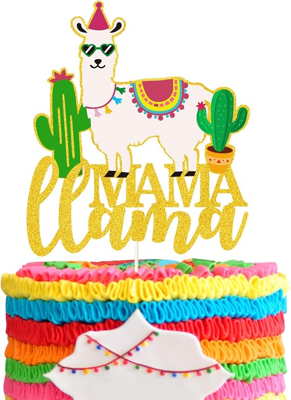 Mama Llama Cake Topper, Cactus Baby Shower, Llama Fiesta Baby Shower, Mexican Fiesta and Cino De Mayo Cactus Llama Themed Birthday Party Supplies Decorations
