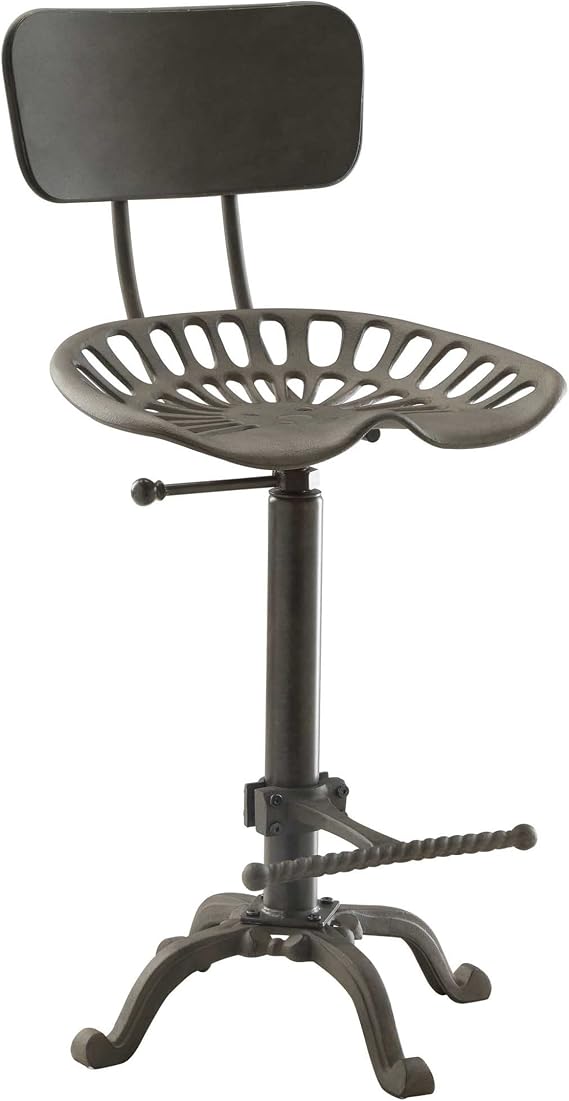 Carolina Living August Farmhouse Iron Tractor Seat Barstool for Kitchen, Bar, Counter or High Top Dining Tables with Back and Foot Rest, Adjustable up to 47.25 inches, Industrial