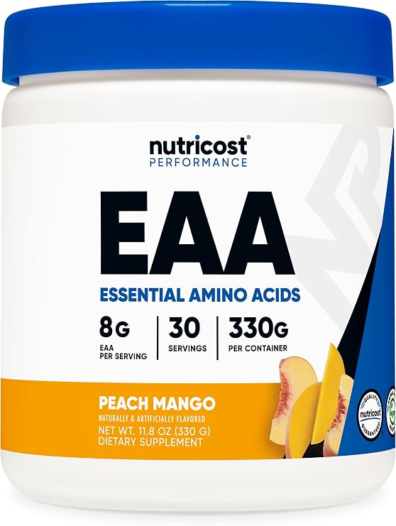 EAA Powder Essential Amino Acids, Peach Mango Flavor, 11.6 oz 330 g, 30 Servings, Non-GMO, Gluten Free