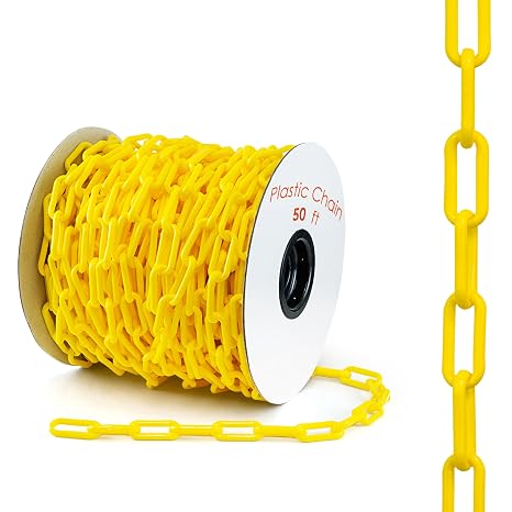 Plastic Chain, Safety Barrier, Light Weight, 50 Feet, 2" Links, Yellow