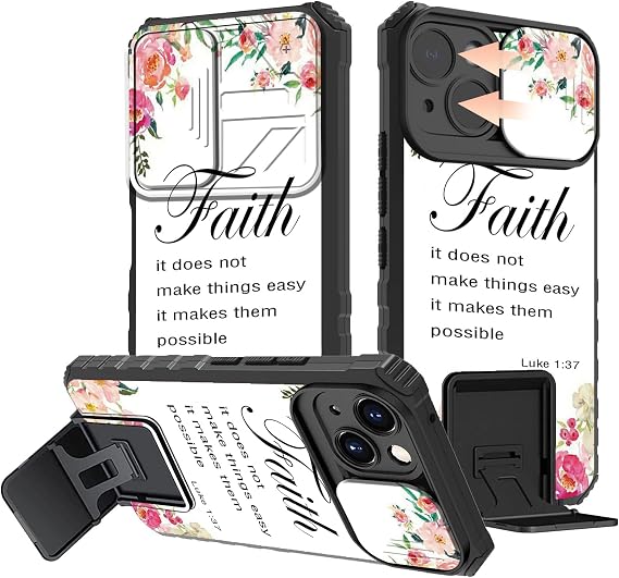 Rossy for iPhone 14 Case 2022,for iPhone 14 Phone Case with Slide Camera Cover Built-in Kickstand Dual Layer Hybrid Shockproof Protective Case for iPhone 14 6.1",1-37 Bible Verse Christian