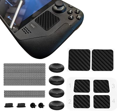 AreMe Dust Cover Kit Accessories for Steam Deck - Vent Filter PVC Dust Proof Mesh Case, Silicone Dust Plugs, Thump Grip Caps, Trackpad and Back Buttons Protect Sticker Compatible with Steam Deck
