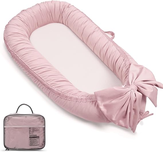 EAQ Baby Nest Pod for Newborn,Baby Sleep Pod Soft Breathable Napping or Traveling for 0-12 Months,Travel & Baby Essentials for Newborn (Light Pink)
