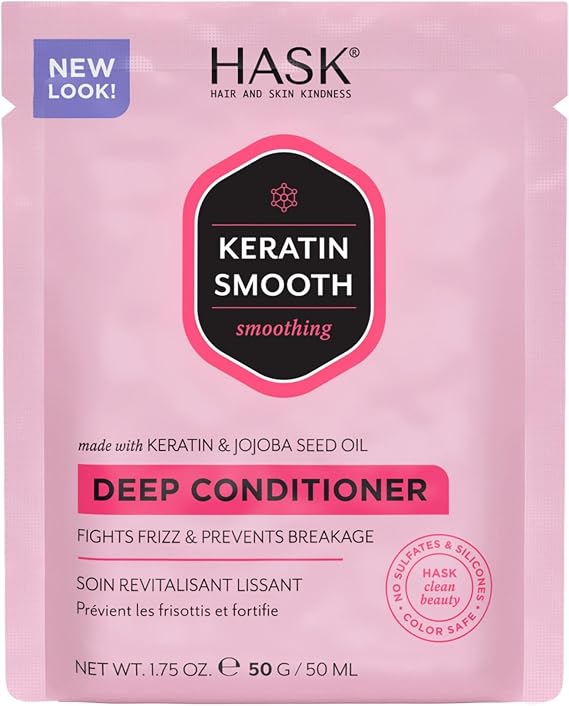 HASK Smooth Keratin Deep Conditioner Treatment, 50ml | Keratin deep conditioner, for frizzy hair, smooths and prevents breakage, colour-safe, sulphate-free
