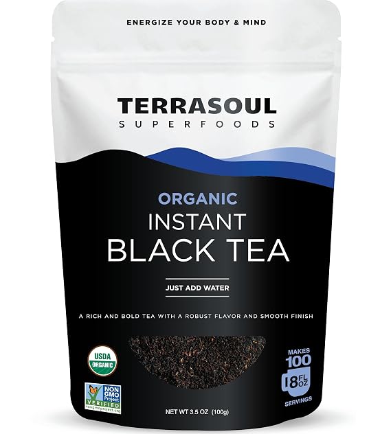 Terrasoul Superfoods Organic Instant Black Tea, 3.5oz Premium, Bold & Smooth Flavor, USDA Organic