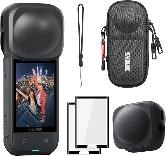 SYMIK Camera Case for Insta360 X5 X4, Silicone Lens Cap, Screen Protectors