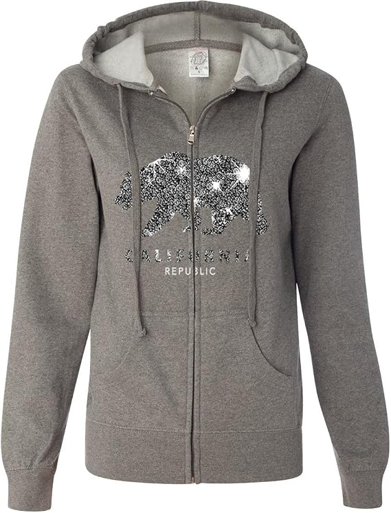 Dolphin Shirt Co California Republic Sparkle Ladies Fitted Zip-Up Hoodie