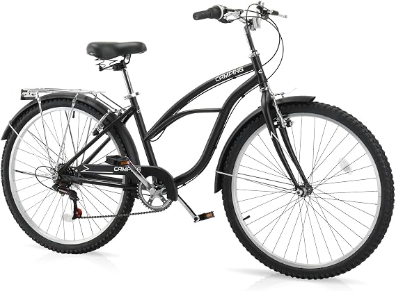 Women Bike, 26 Inch Beach Cruiser Bike, 7 Speed Commuter Bicycle with Ergonomic Upright Frame, Full Front & Rear Fenders (Green/Black/Red)