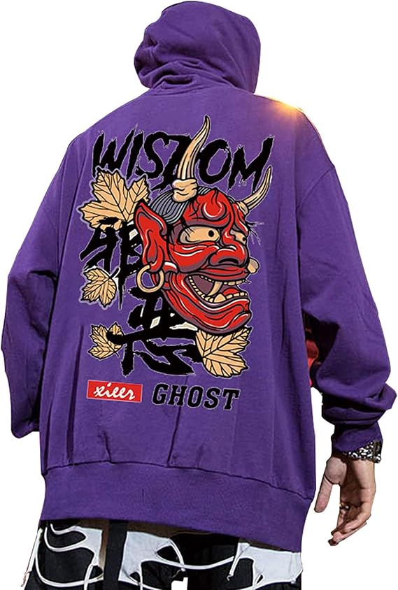 XYXIONGMAO Graphic Hoodies for Men Japanese Hoodie Streetwear Oversized Black White Ghost Hip-Hop Good and Evil