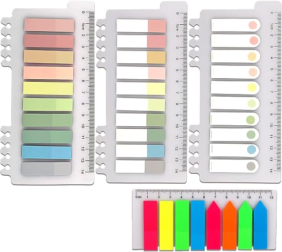 760 Pcs Sticky Tabs, Morandi Sticky Index Tabs, Page Markers Sticky, Translucent Writable Repositionable File Tabs with Ruler, for Page Marking Classify File Page Tabs Book Tabs, 4 Pack (Light Color)