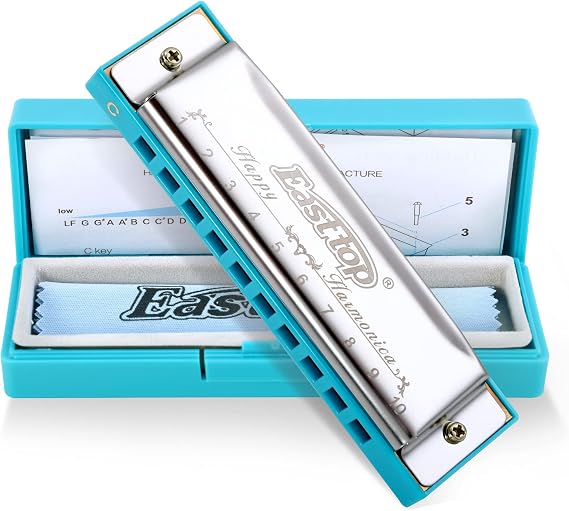 East Top Blues Harmonica 10 Holes C Button Beginner Harmonica for Kids Children Adults and Students BLSR