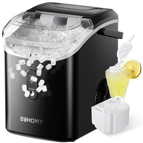 EUHOMY Nugget Ice Maker, Chewable Pellet Ice Machine with Self-Cleaning
