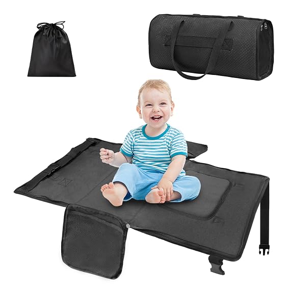 Toddler Airplane Bed Travel Bag 2 in 1, Portable Kids Plane Seat Extender, Baby Flight Essentials Footrest Flyaway Must Have for Infant, Carry On Duffel Bags for Women Gym Hospital(Black)