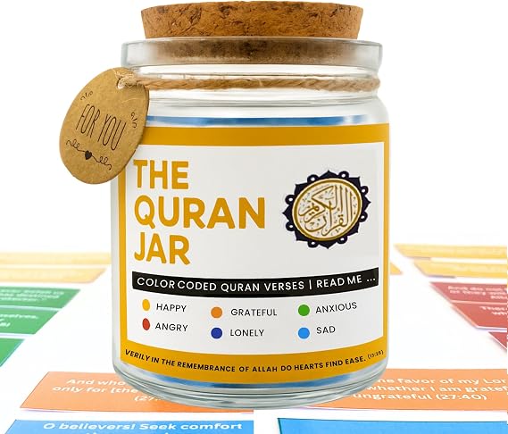 Quran Jar Ramadan Decor & Eid Gift | 96 Verse Reflection Jar | Muslim Gift for Women & Men | Islamic Home Decor