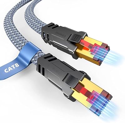 Snowkids Cat 8 Ethernet Cable 15 FT and 25 FT, Flat High Speed Ethernet Cable, 40Gbps, 2000Mhz Braided High Duty Long Ethernet Cable, Gold Plated RJ45 Connector for ModemRouterps-345GamingPC
