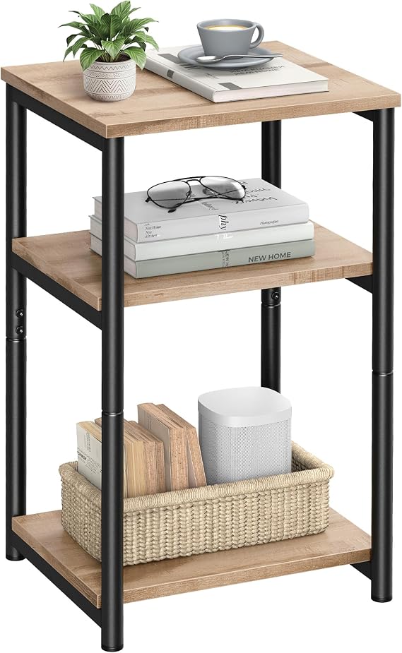 VASAGLE Side Table, Small End Table, Tall Nightstand, Steel Frame | For Living Room, Bedroom, Office, Bathroom, Camel Brown and Ink Black ULET273B50