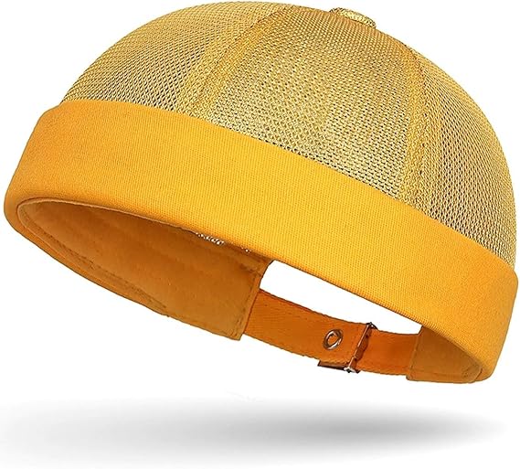 Mens Mesh Brimless Cap with No Brim, Summer Docker Cap Beanie Hat Flip Sailor Skullcap Breathable