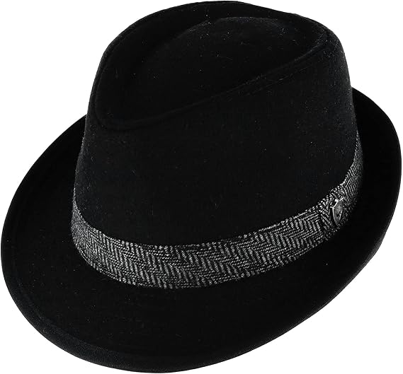 Mens Fedora, 2 Brim, Classic Wool Blend with Herringbone Band
