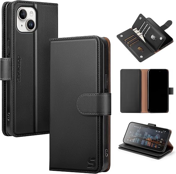 Shieldtop for iPhone 15 Wallet Case with Card Holder,Black | Magnetic Clasp,RFID Blocking,PU Leather,Flip Folio Shockproof Phone Cover,with Credit Card Slots & Kickstand for Men & Women