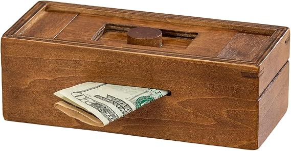 Bits and Pieces Secret Money Puzzle Box, Wooden Single Knob Puzzle Box