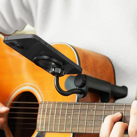 Magnetic Guitar Phone Holder Mount, Adjustable & Rotatable Arm, Supports iPhone 12+&Magsafe, Universal Phone Fit, Ideal for Digital Sheet Music, Teaching Videos, Live Streaming & Recording