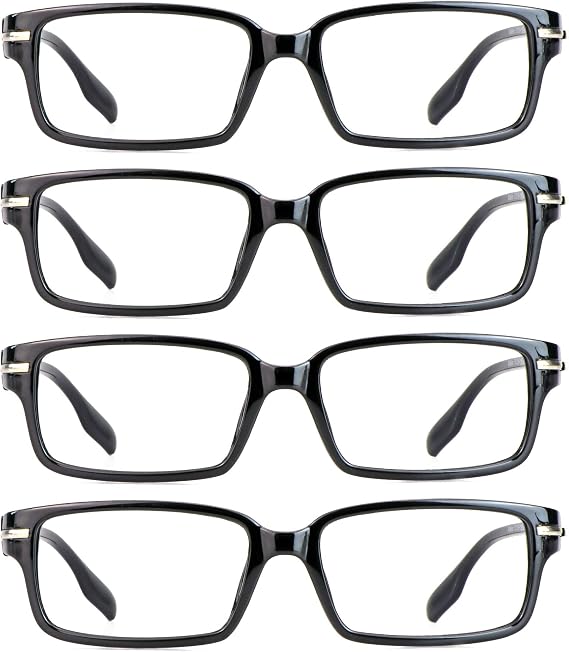 VisionGlobal 4 Pairs Blue Light Blocking Reading Glasses, Lightweight Rectangle Computer Eyeglasses, Fashion Eyewear Frame