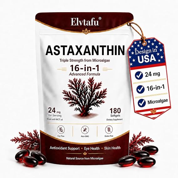 24mg Astaxanthin 16-in-1 Supplements with Zeaxanthin & Lutein Astaxanthin Softgels from Microalgae,Antioxidant Complex with MCT Oil for Skin, Eye, Heart,Support Astaxantina Antioxidant