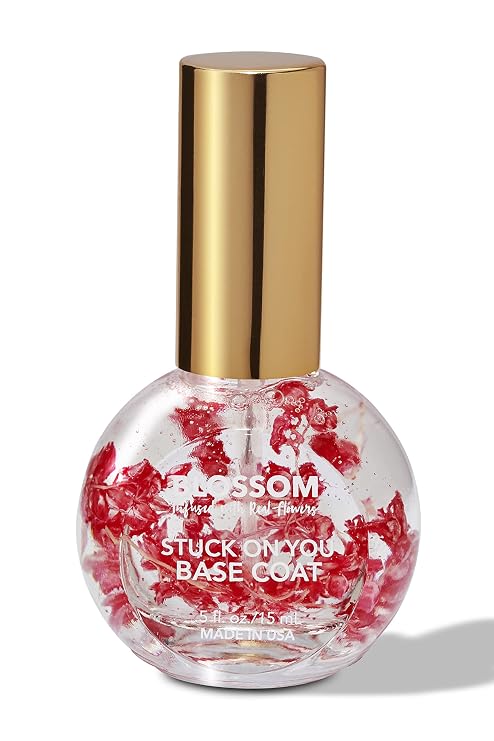 Blossom Stuck on You Sticky Base Coat for Nail Polish, Cruelty Free, Paraben Free, Vegan, Infused with Real Flowers, Made in USA, 0.5 fl. oz./15 ml, Red