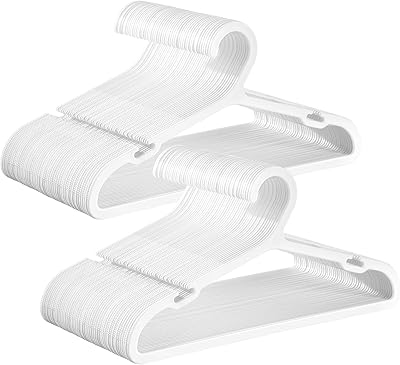 SONGMICS Kids Hangers 100 Pack, Plastic Baby Hangers for Closet, 14 x 7 Inches, for Children Aged 7-12 Years, Space-Saving, Non-Slip, Cloud White UCRP190W01