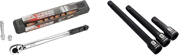 EPAuto 1/2-inch Drive Click Torque Wrench + 1/2-Inch Drive Impact Socket Extension Bar Set