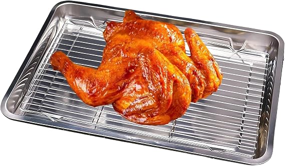 Sheet Pans for Baking - Stainless Steel Non-Stick with Cooling Rack,Large Cooking Sheet Baking Supplies,for Fruit Vegetable Meat Bread Cake Kitchen Cooking Home Apartment BBQ Grilling