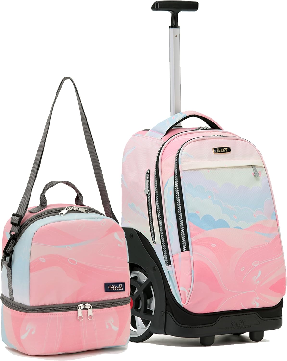 NEW TILAMI 19 Inch Rolling Backpack with Lunch Bag for Girls Boys Wheeled Laptop Backpack Durable Carry-on Bag School Travel