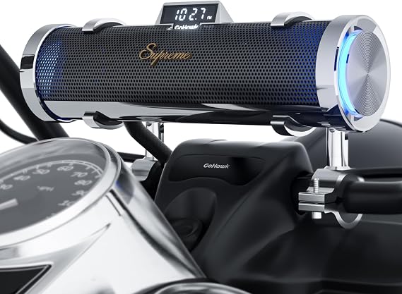GoHawk Motorcycle Bluetooth Speakers | 6-Speaker Waterproof Stereo System wBuilt-in Amplifier | Aluminum Sound bar Music Player wFM Radio USB LED | Great for Harley Touring RD88-S Chrome