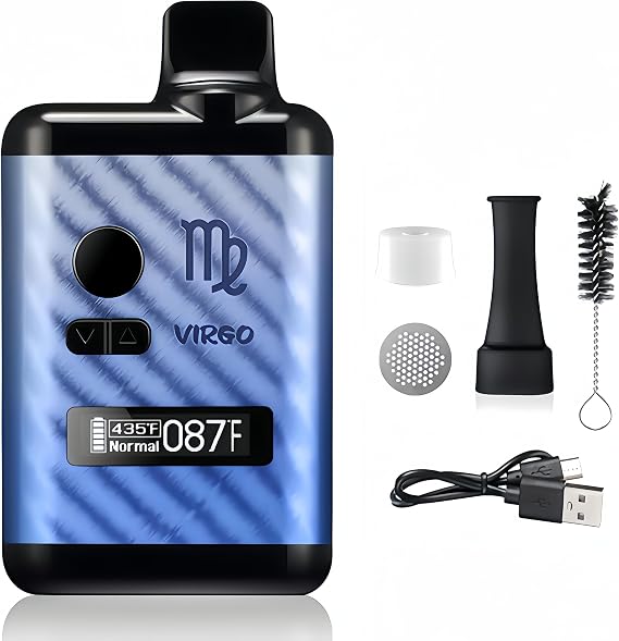 KinZon Virgo Dry Herb Vaporizer, Ceramic Heating Chamber, OLED Display and Temperature Control (Blue)
