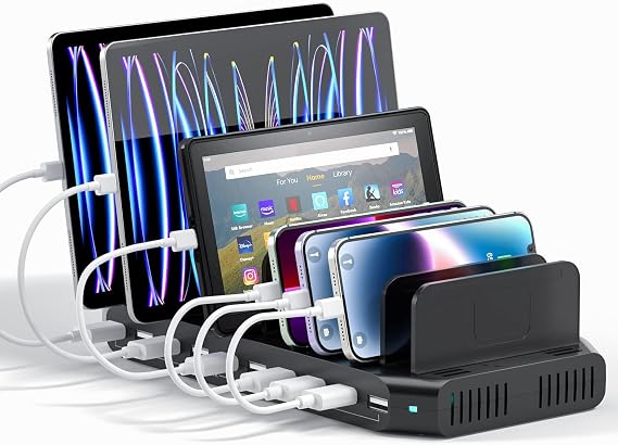 Alxum 60W 10 Port USB Charging Station Multiple Charger Station, USB Organizer Stand for iPad, iPhone Xs Max, X, 8 Plus, Samsung Galaxy, Google Pixel, LG stylo, Black (60W)
