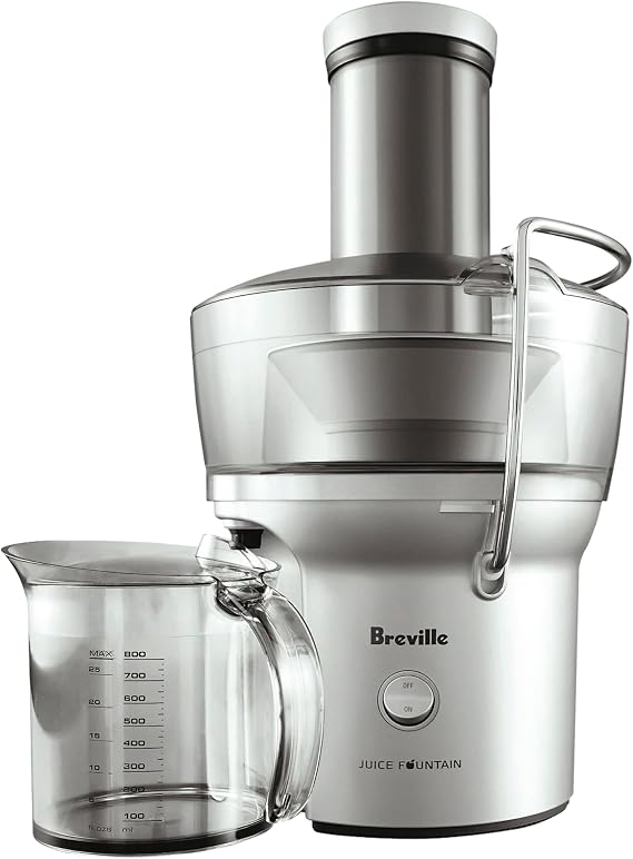 Breville BJE200XL Juice Fountain Compact Centrifugal Machine, Silver | Juice whole produce quietly with juicer's 3 in wide chute | Space-saving design for small kitchens | 25 fl oz capacity