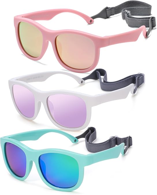 NULOOQ Polarized Baby Sunglasses with Strap for Infant Age 0-24 Months