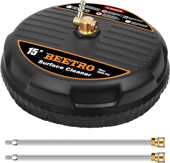BEETRO 15" Pressure Washer Surface Cleaner, Power Washer Attachment with 2 Extension Wands for Cleaning Driveway, Sidewalk, Deck, Patio, 4000 PSI