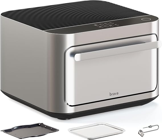 Brava Oven Starter Set: 10-in-1 Touchscreen Countertop Smart Oven, Air Fryer, 6-Slice Toaster, Slow Cooker, Reheater, Dehydrator, Rice Cooker, Auto-Shut Off, 1800W, Stainless Steel Kitchen Appliance