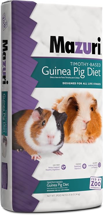Mazuri Timothy Hay-Based Guinea Pig Diet | Food for Guinea Pigs | 25 Pound (25 LB) Bag