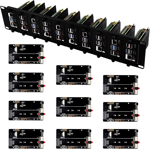 GeeekPi 19 inch 2U Rack Mount for Raspberry Pi 5, with 10PCS PCIe to M.2 NVMe SSD Adapters, Compatible with 19 inch Server Rack