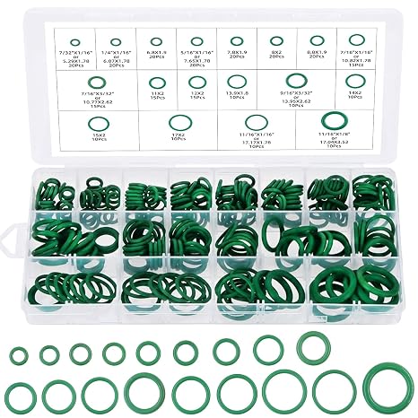 Glarks 18 Sizes 270Pcs Rubber O-Ring Car Auto Vehicle Repair Air Conditioning Compressor Seals Assortment Kit(Green)
