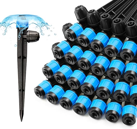 Gardrip 25 Pieces Drip Emitters Fan Shape with Stake for 1/4" Irrigation Tubing: Adjustable 360 Degree Water Flow Irrigation Universal Vortex Sprayer On 5" Stake Drip Pipe Sprinklers Fittings
