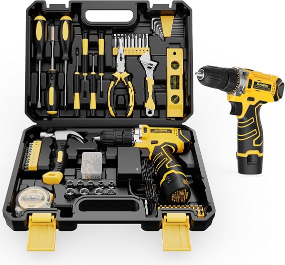 Sundpey 166-Piece Portable Small Home Tool Kit Set with 12V Cordless Drill